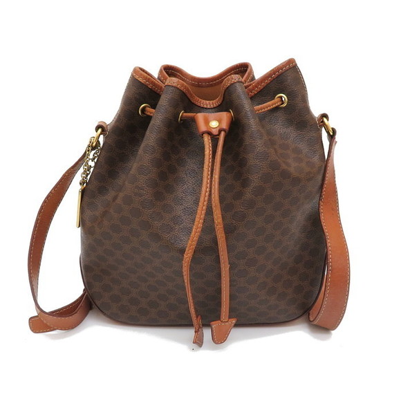 Celine Macadam Pattern Drawstring Shoulder Bag Leather Brown - Picture 1 of 1